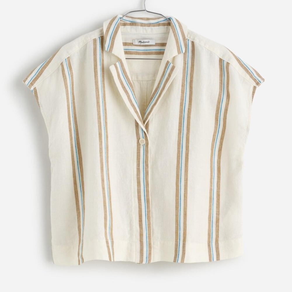 Madewell Boxy Cap Sleeve Shirt in Stripe 100% Linen Size M Rare Find! - Picture 2 of 14